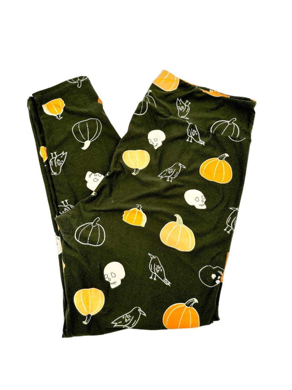 LuLaRoe Halloween TC2 Leggings With Pumpkins Skulls Ravens Pattern Soft Stretchy